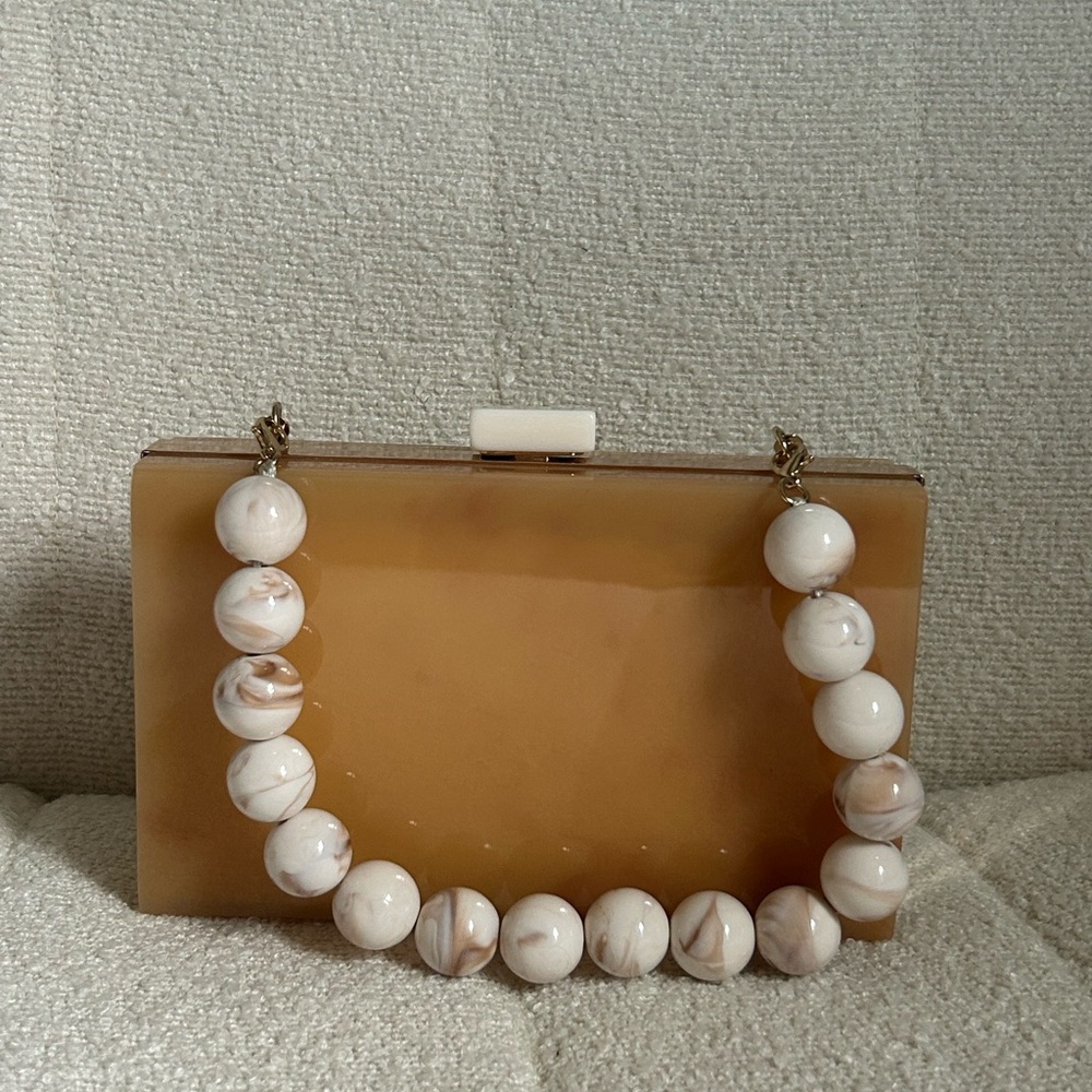 Zara Tan and Cream Beaded Clutch